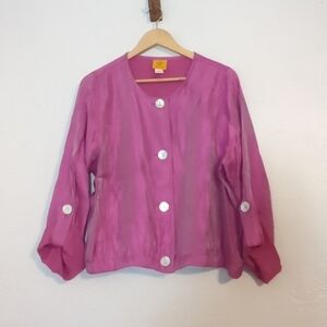 Ruby Rd Women's Vintage Retro 80s Fun Funky Colorful Shimmer Jacket Shell Button